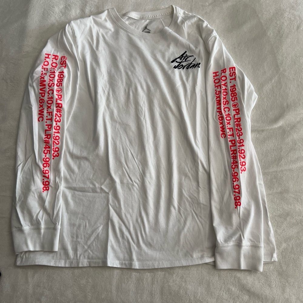 Nike Mens Long Sleeve Shirt XL Air Jordan Script Logo ROTY white And Orange Used